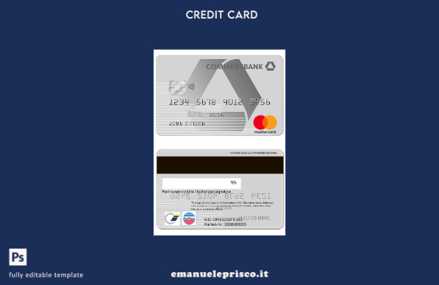 modello di carta di credito Commerzbank tedesca in stile verificato